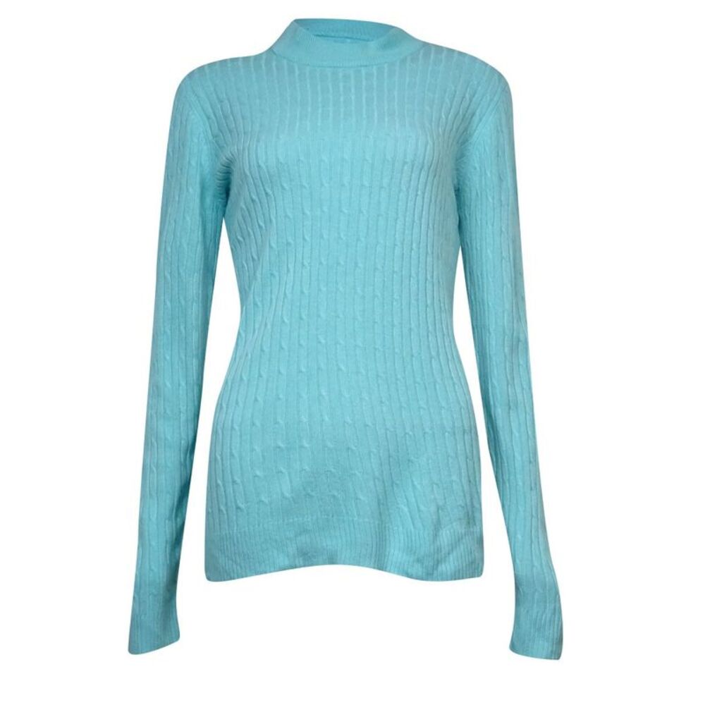Karen Scott Women's Mock Turtleneck Cable Knit Sweater - Angel Blue